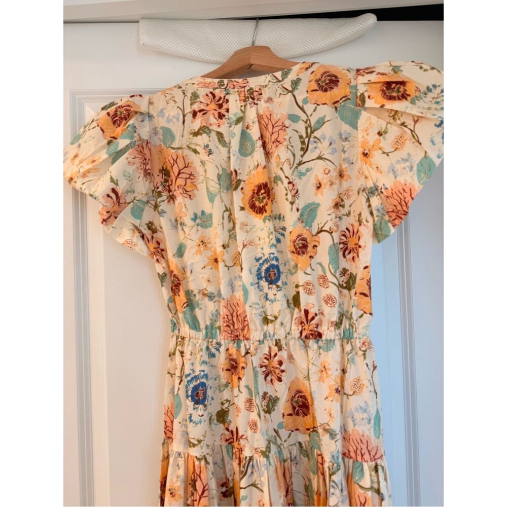 New ULLA JOHNSON Marin Cotton Floral Multicolor Pleated Ruffle-Sleeve Midi Dress - Picture 11 of 13